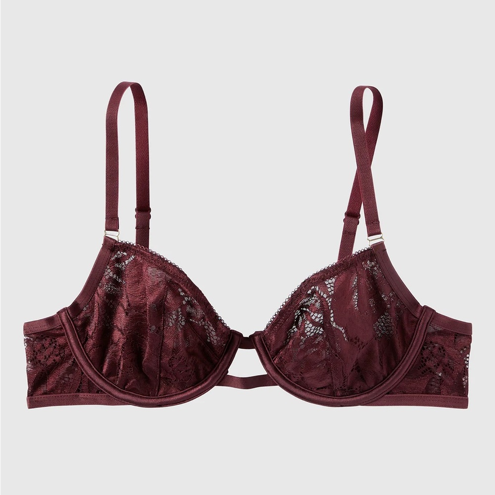 La SENZA Lace Underwire Un-Lined Bra - Deep Burgundy-Size D34